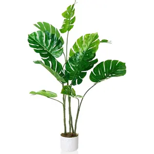 4FT Artificial Monstera Plant in Pot, Fake Decorative Evergreen Potted Floor Tree, Indoor Faux Tropical Plants for Living Room Entryway Office