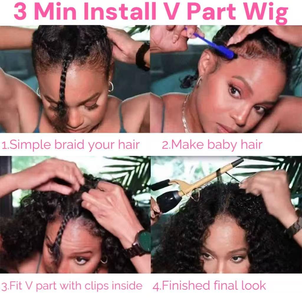 V Part Wig Human Hair Body Wave 180% Density Glueless Upgrade U Part Wig with Drawstring Natural Black No Leave Out No Sew In V Shape Clip In Half Wig for Women Beginner Friendly #DealsForYouDays