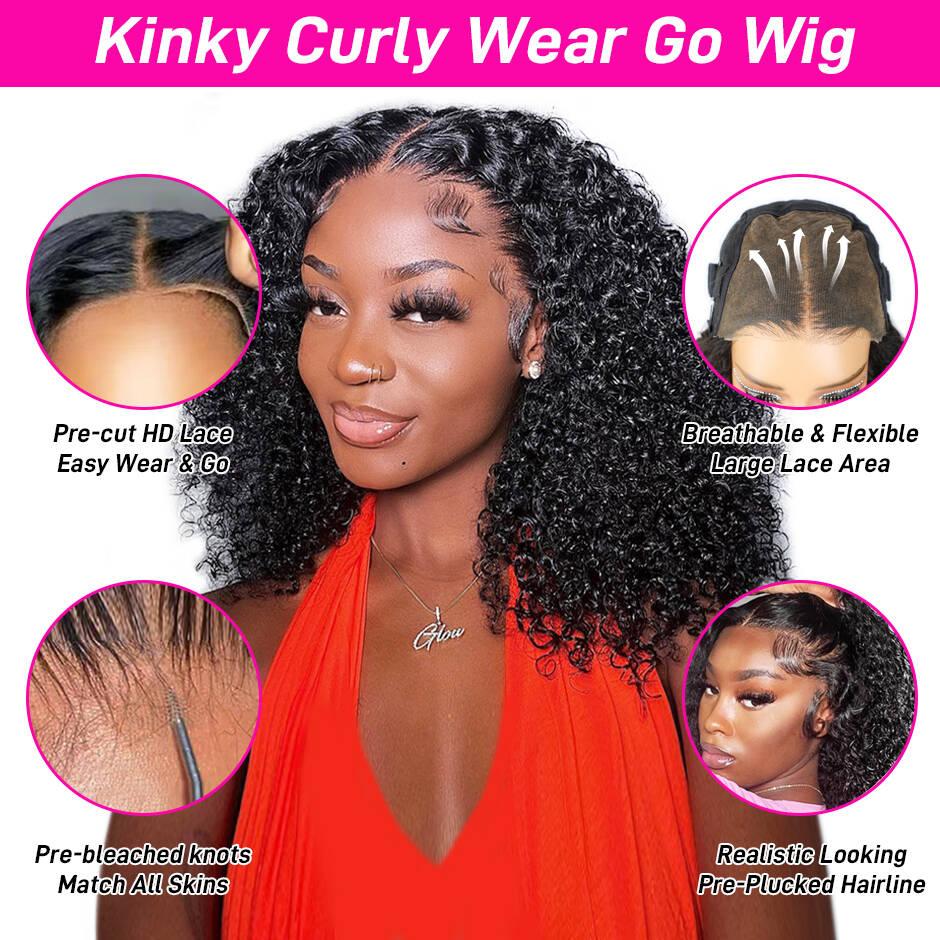 FORGIRL FOREVER Wear And Go Glueless Wig 7x5 Pre Cut Bleached Knots Afro Kinky Curly Wig Lace Front Human Hair Wigs #4 Chocolate Brown Kinky Curly Glueless Wig