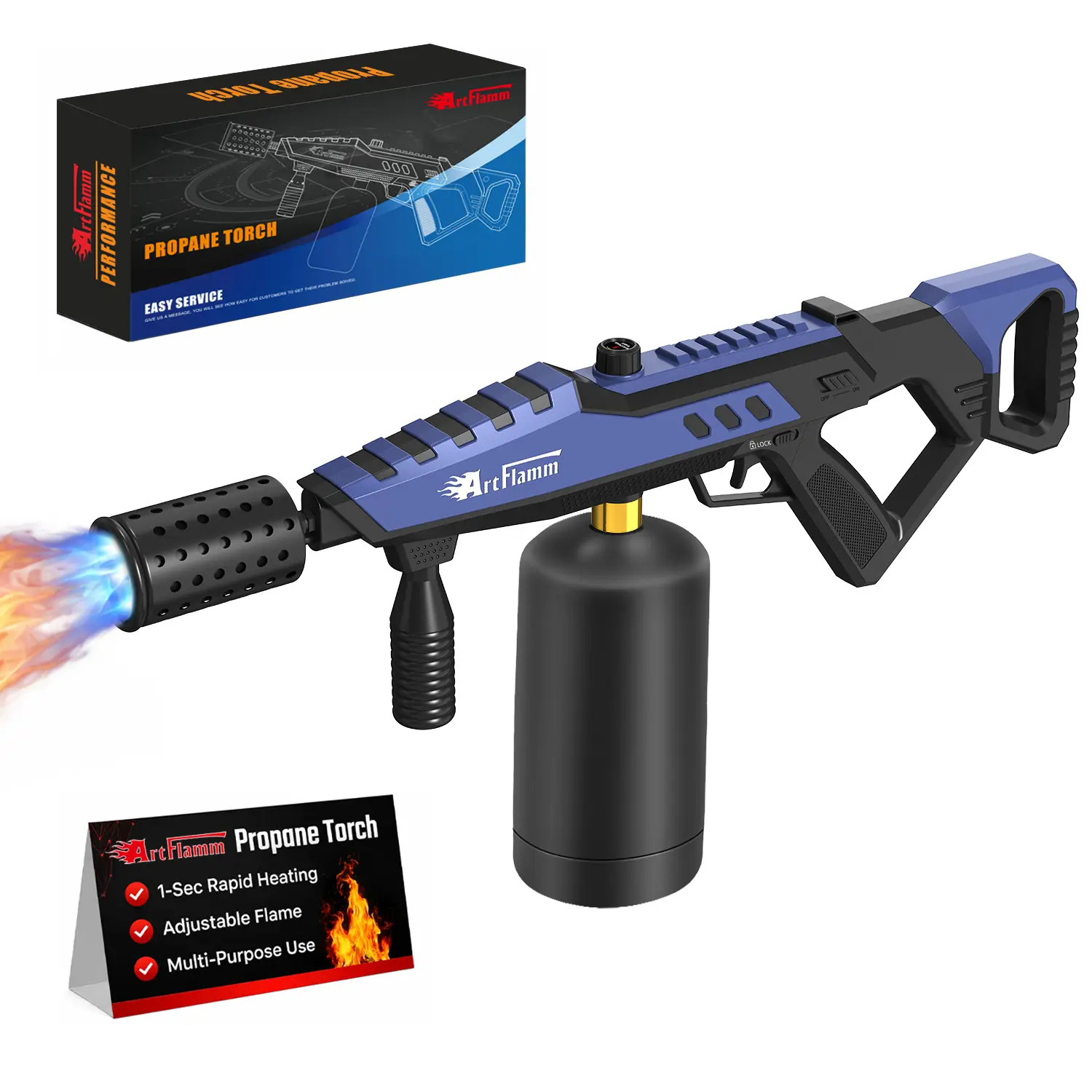 ARTFLAMM Upgraded Powerful Propane Torch Gun, Kitchen Torch with Adjustable Flame, Flamethrower Blow Torch Gun, Gas Welding Kits for BBQ, Searing Steak, Camping & Charcoal Torch Lighter(Tank Not Included)