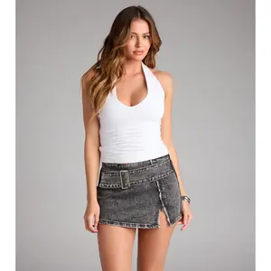 Feel The Vibes Halter V-Neck Crop Top