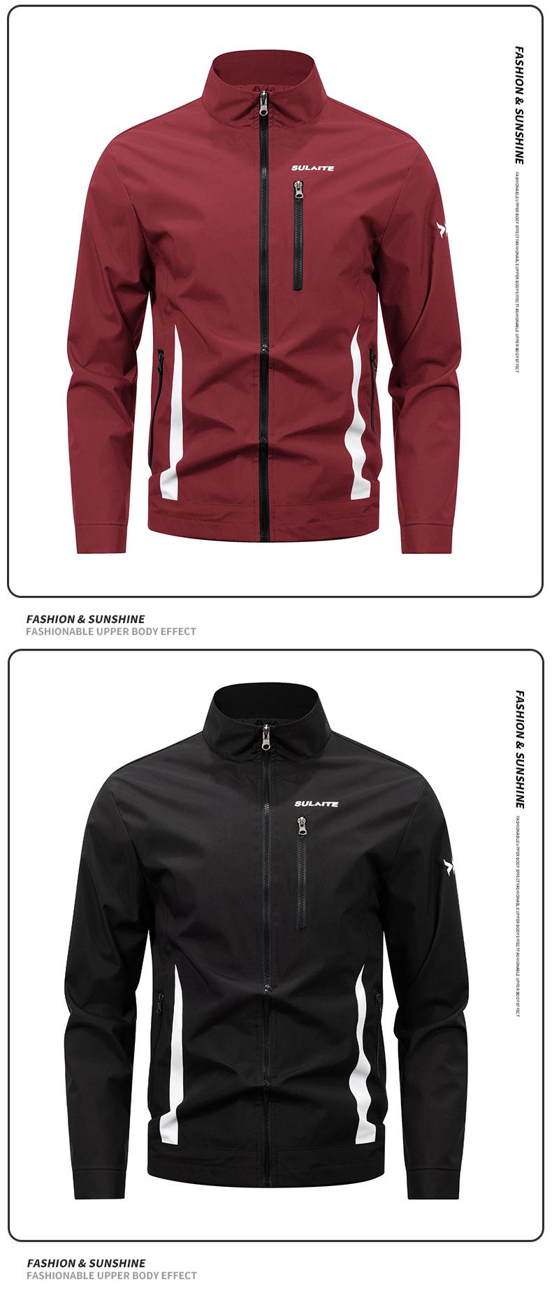 Sulaite Men's Casual Windbreaker Jacket Stand Collar Zipper Anti-Pilling Smooth Fabric Multiple Pockets Versatile Outdoor/Casual/Commuter Long Sleeve Biker Street Style Motorcycle Streetwear Sports