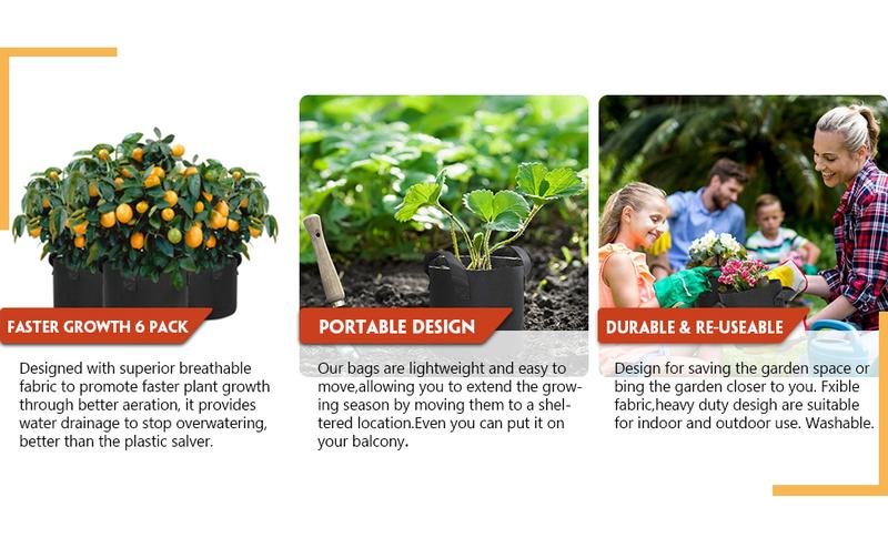 6Pcs 5 Gallon Grow Bags Garden Heavy Duty Non-Woven Aeration Plant Fabric Pot Potato Container Perfect for Potato,Strawberry,Chili,Carrot,Radish
