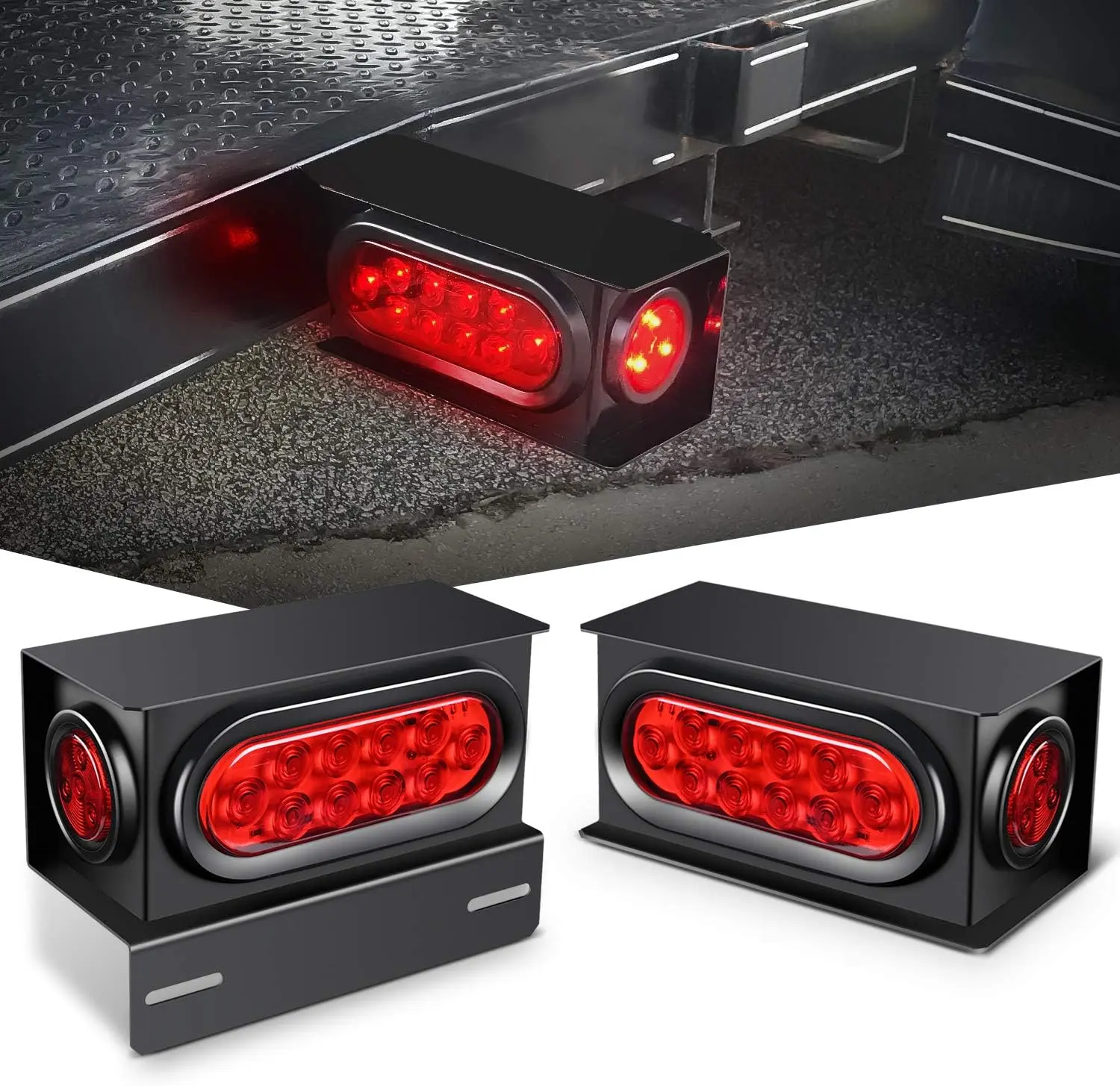 Nilight 2PCS Steel Trailer Light Box Housing Kit - 6in Oval Red LED Tail Lights, 2in Round Side Marker with Grommet Plugs & Wire Connectors, Steel Construction, Lighting Modes Adjustable Automotive Parts for Semi Trucks (Aftermarket),car accessories