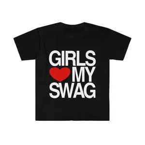 Funny Meme T Shirt, Girls Love, Heart My Swag 2010's Style Joke Tee, Gift Shirt, 2024 Outfits,Y2K Graphic T-Shirt Casual Comfortable Cotton Fabric Round Neck