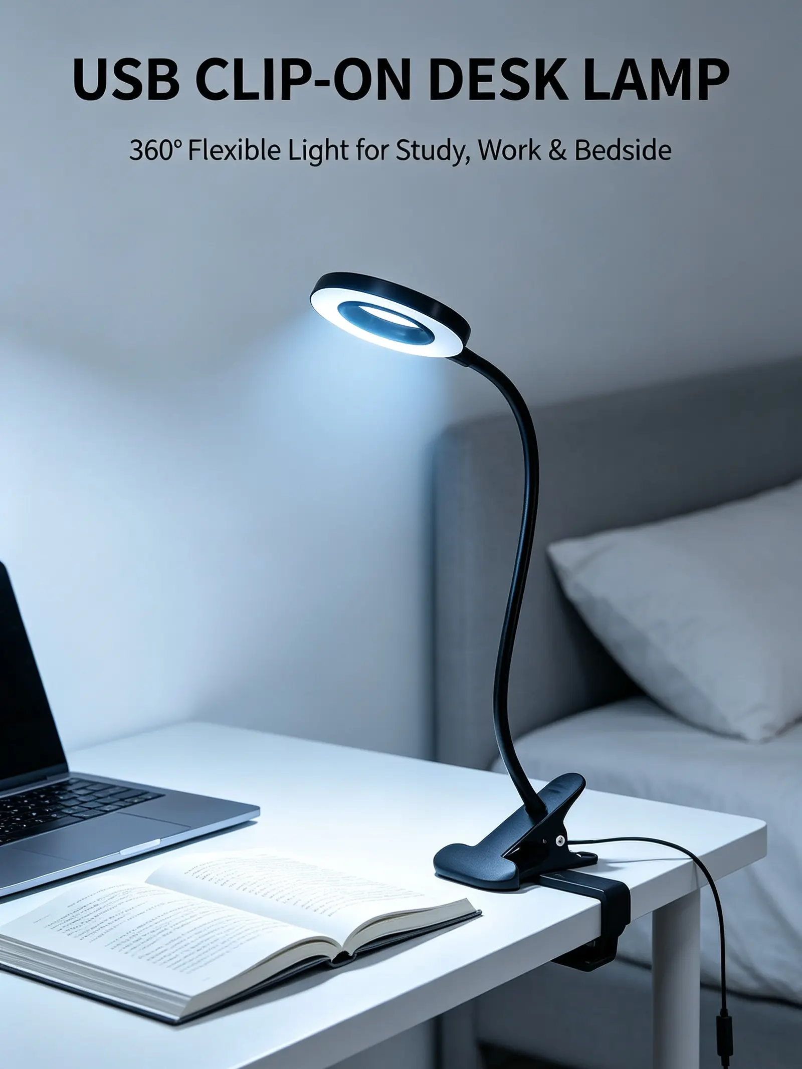 Portable Hollow Clip-on Reading Lamp: USB Charging, 3-Stage Dimmable LED Table Lamp for Bedside, Dorm & Office – Ideal Children's Gift