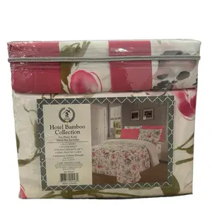 Hotel Bamboo Collection 6PCS Bedsheet Set King Size Floral Design Soft Cotton Percale