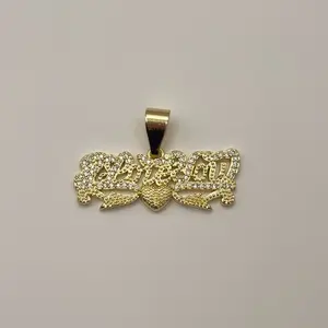 Gorgeous gold plated “love you” pendant in cursive with white rhinestones