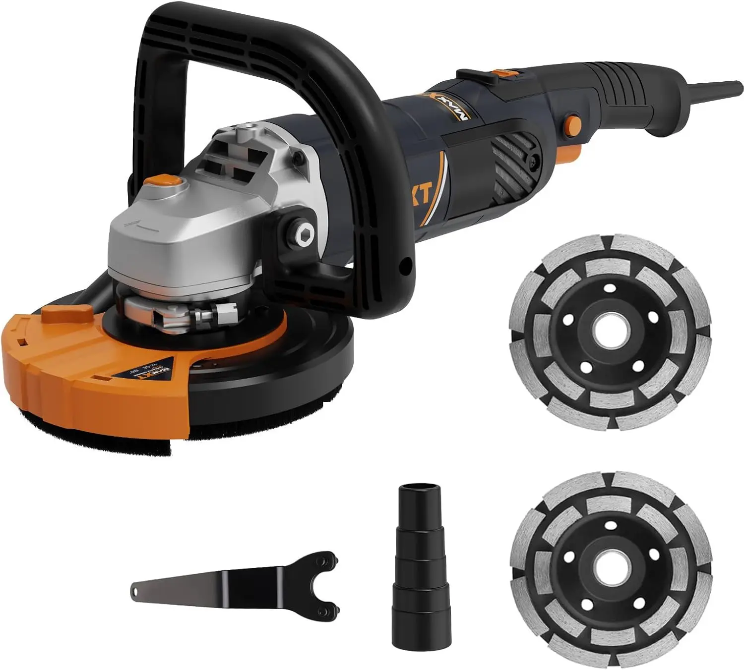 Concrete Surface Grinder Sander 1500W, MAXXT 5 Inch Angle Grinder Set 1000-8500RPM 7 Speed Adjustments, Concrete Sander with Removable Guard for Polishing（Includes 2 Diamond Sanding） Concrete Floor Sanding Concrete Wall Polishing
