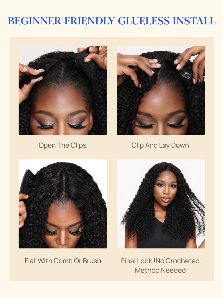 Nadula EasiContour Kinky Curly V Part Human Hair Wig Glueless Beginner Friendly Quick Easy Install No Skill Required Leave Out Options TikTokShopStockUp