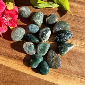 Moss Agate Tumbles | Tumbled Moss Agate | Moss Agate | Tumbled Crystals | Moss Agate Pocket Crystal | Grounding & Stability