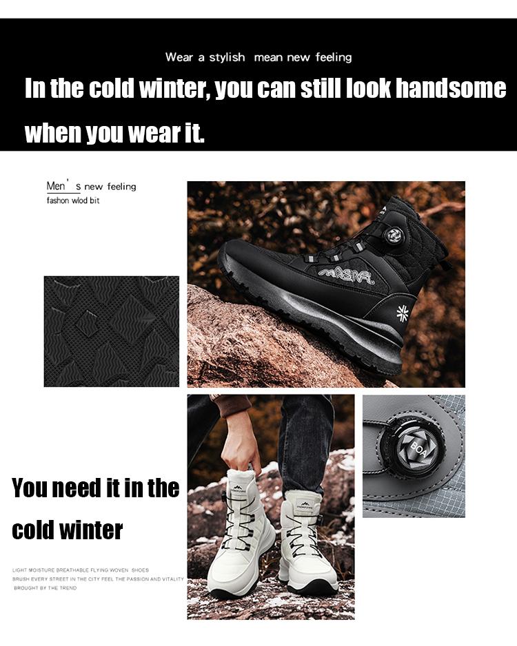 Men's Letter Print Contrast Faux Fur Snow Boots, CasualWaterproof Non-slip Ankle Boots for Outdoor Sports,Warm Shoes for Men