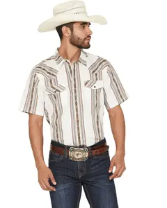 Cody James Men's Atticus Stripe Print Short Sleeve Snap Western Shirt - Cjsp26w9-Wht