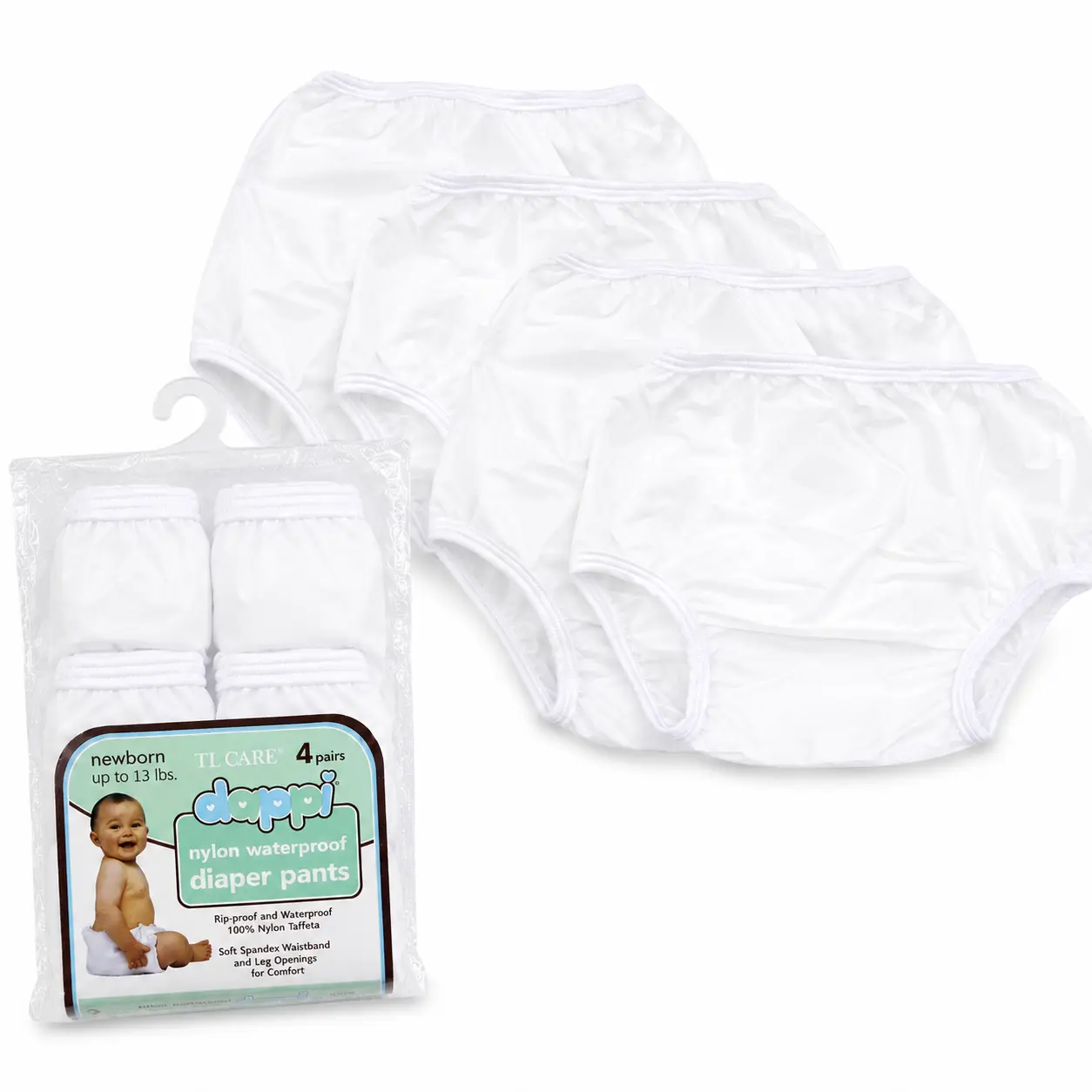 Dappi Reusable Waterproof Nylon Baby Diaper Pants - Leak-Resistant, Rip-Resistant - Medium (20-25 lbs), 4-PC