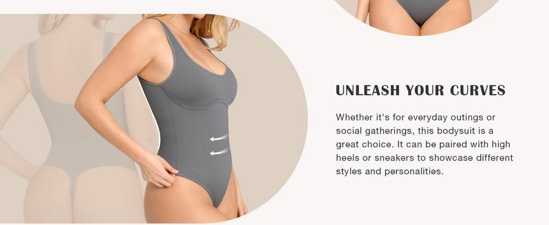FeelinGirl #Livestream Tummy Control Bodysuit for Women Slimming V Neck Bodysuits Snatched Waist Body Suit Shaping Thong Sleeveless  Minimalist Skinny Vneck Springtok