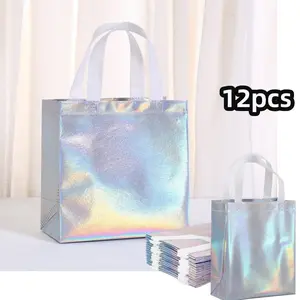 12PCS Reusable Holographic Gift Bags with Handles Gift Bags for Birthdays, Bachelorette, Weddings, Holidays, Valentines, Events