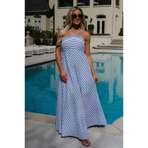 Allie Striped Maxi Dress-Light Blue/White