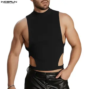 INCERUN Men's Edgy Cutout Sleeveless Cropped Tank Top - Fashion Streetwear Menswear Undershirt