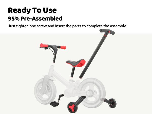 【ChristmasGifts】JMMD Multi-Functional 6-in-1 Toddler Bike for 18-60M Baby Balance Bike with Training Wheels, Pedals & Push Handle | Ride-On Toy with Brakes & Kickstand | First Birthday Gift for Baby Boys & Girls