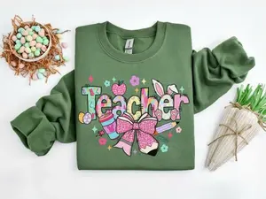 Teaching My Favorite Peeps Teacher T-Shirt/Sweatshirt, Cute Easter Teacher Gift, Colorful Peeps Easter Day Sweater, Teacher Easter Apparel, School Holiday Top