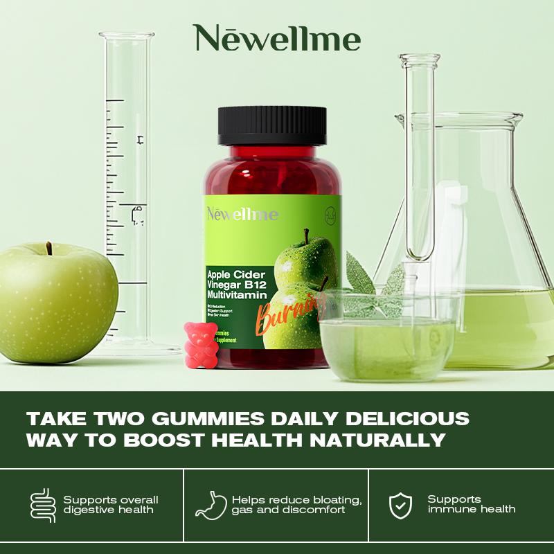 Newellme Apple Cider Vinegar Gummies - Organic Gummies for Digestion, Detoxification & Cleansing with Vitamin B12 Edible