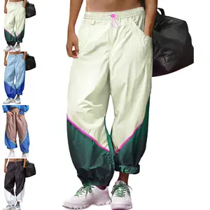 Buenoble Women’s Slouchy Colorblock Jogger Pants High Rise Relaxed Fit Lightweight Windbreaker Pants