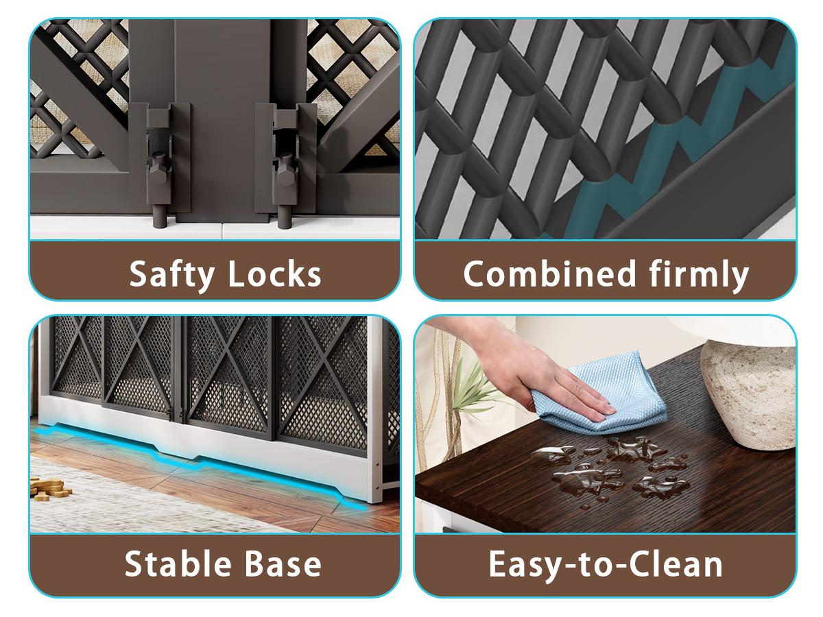 COZPAW 78" Double Dog Crate Furniture for 2 Dogs,Extra Large Furniture Style Dog Kennel,Heavy Duty Wooden XL Dog Cage with Removable Divider,Pet Cage TV Stand & Side Table (White Brown)