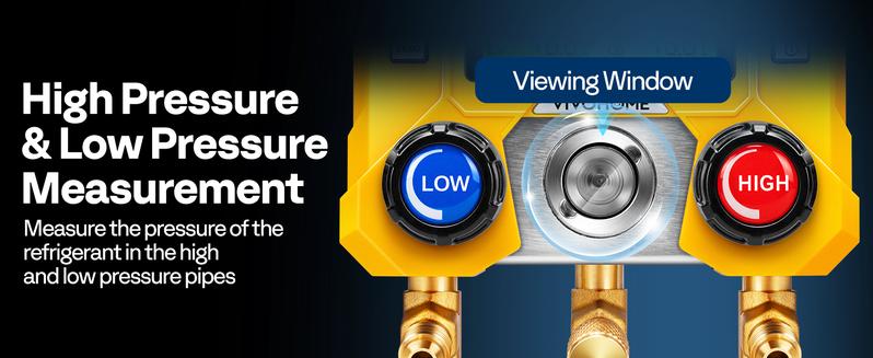 VIVOHOME Digital HVAC Manifold Gauge Set with R134a R1234yf Quick Couplers and Can Taps, Refrigeration Car AC Gauges with 3 Hoses for R134a R410a R32 R1234yf R454B Refrigerant Recharge Kit Air Conditioning Portable Automotive diagnostic tool