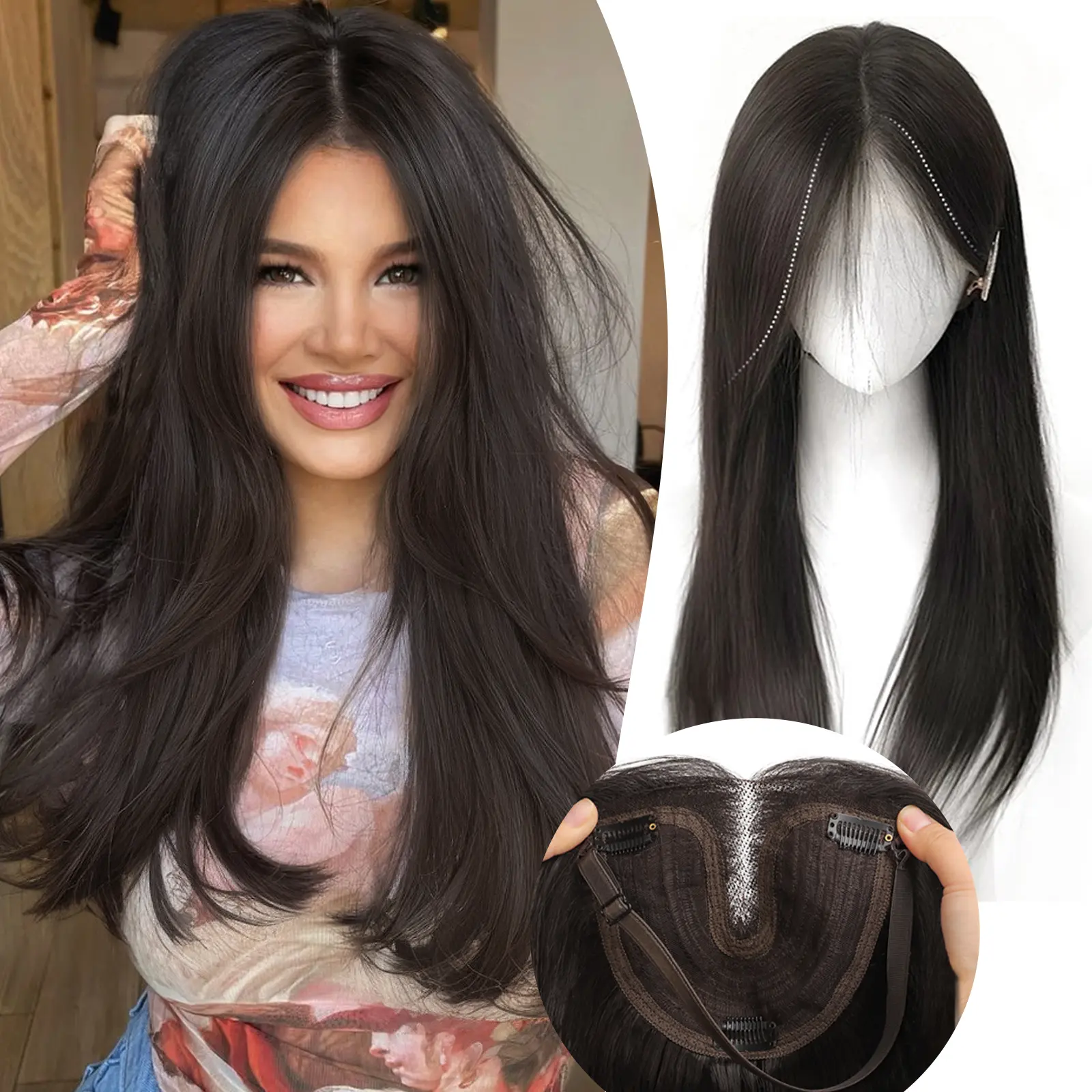Hair Topper Clip in Bangs, 3D 360° Cover Hair Toppers for Women with Thinning Hair, Synthetic Hair Fluffy Toppers Hair Pieces for Women