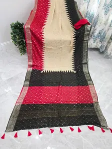 Imperial Noir Crimson & Ivory Gold Shaded Chinon Chiffon Checkered Saree