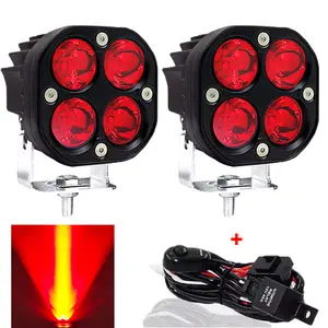 2pcs 3 Inch 40W LED High Intensity Cube Pod Work Light LED Light Red Beam with Wiring Harness kit - 2 Leads, Super Bright, Day And Night Light