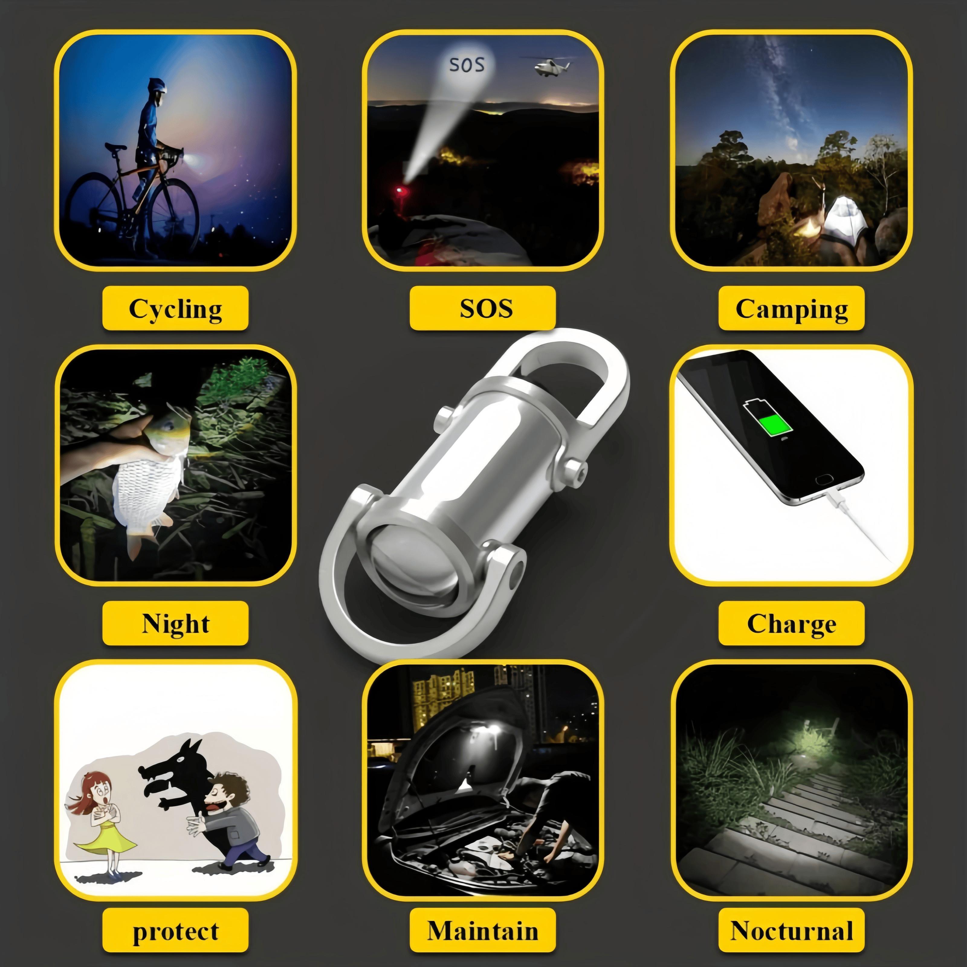 Mini LED Flashlight Strong Light Portable Flashlight, USB-C Rechargeable Keychain Light with  Strobe and SOS Light for Camping, Hiking, Work, Travel, Outdoor fun