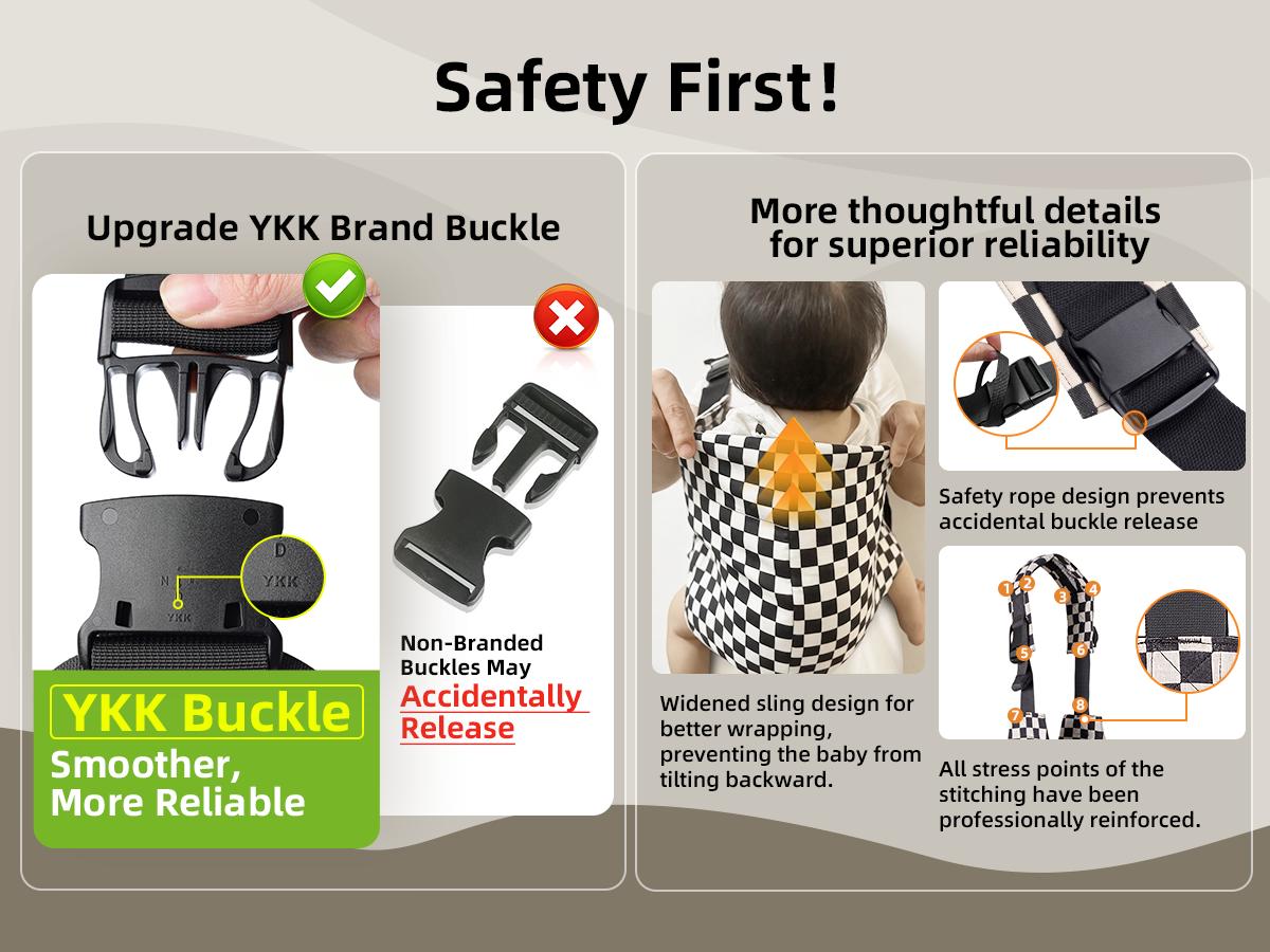 LUJIFO Checkerboard Side Baby Carrier, Lightweight Cotton Linen Sling Carrier for Toddler, Easy Carry Babywearing Essential