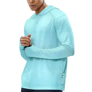 Mens UPF 50+ Fishing Shirts, Long Sleeve UV Sun Hoodie, Hiking Running Swim Athletic Workout Shirt