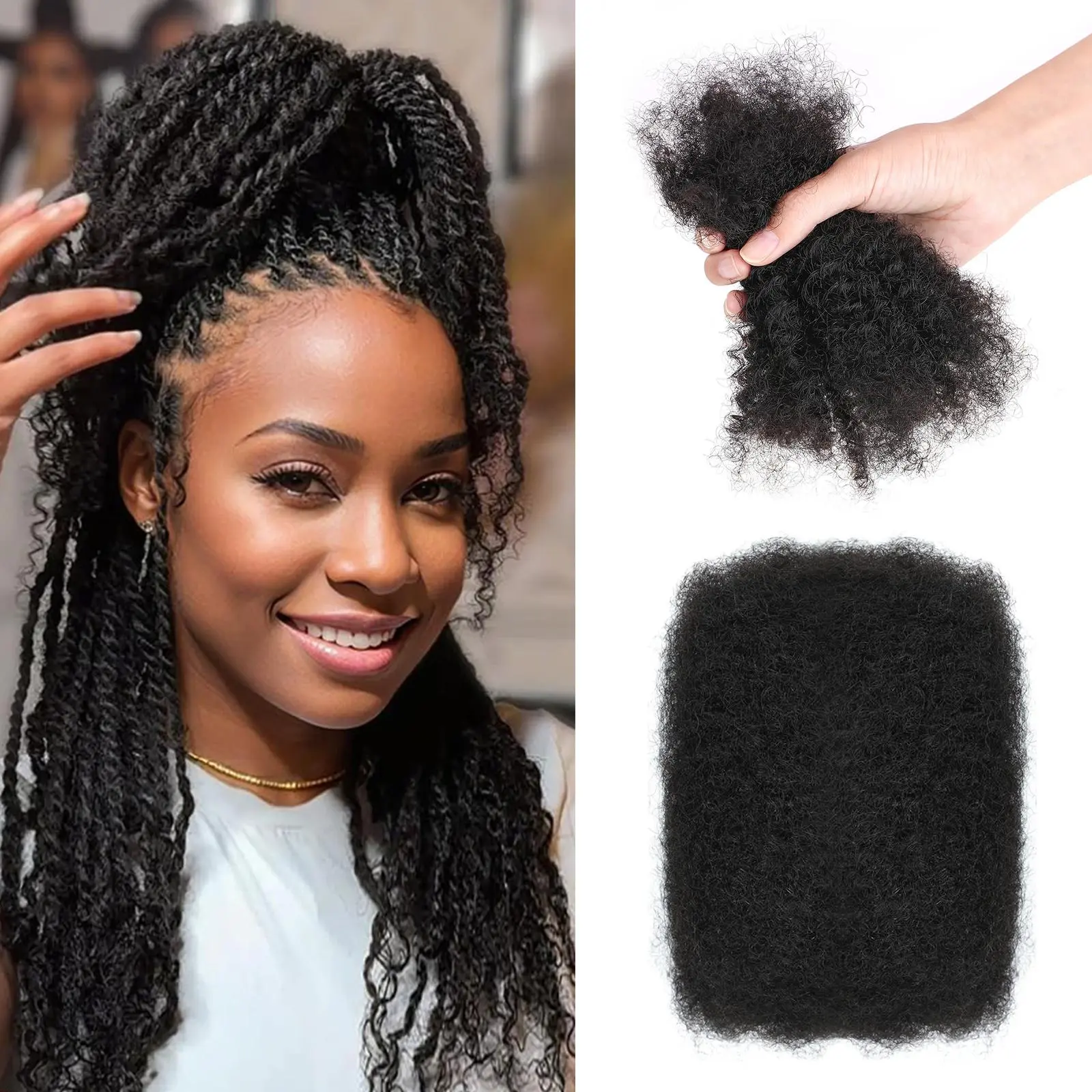 Riverwood Afro Curly Bulk Human Hair for braiding Mini Twist Hair 50g Natural Color