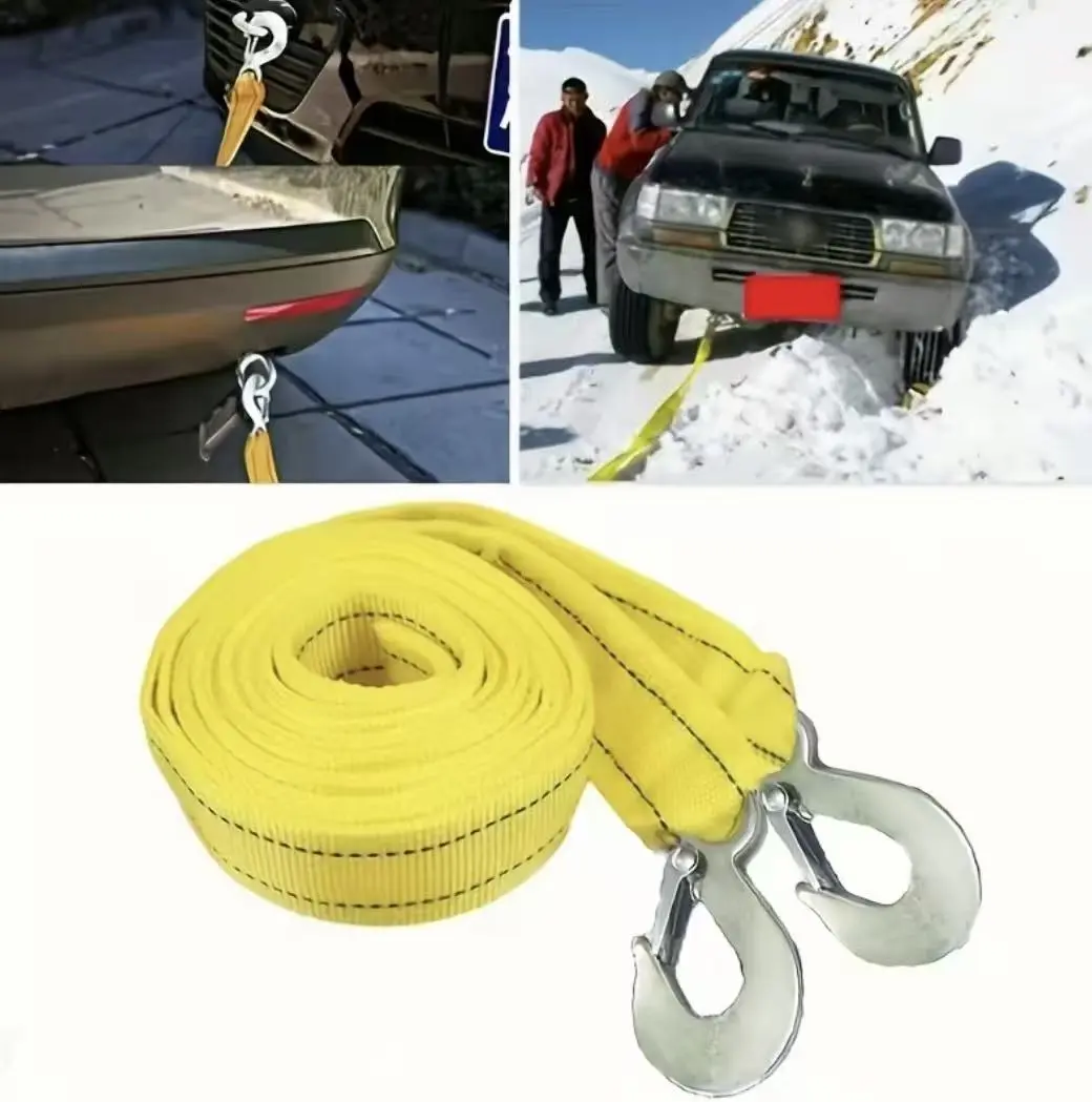 Car Tow Strap, 4m, 5-Ton, Double-Layer Thickened, with Portable Bag, Off-Road Towing Rope, Winch Cable, Recovery Strap