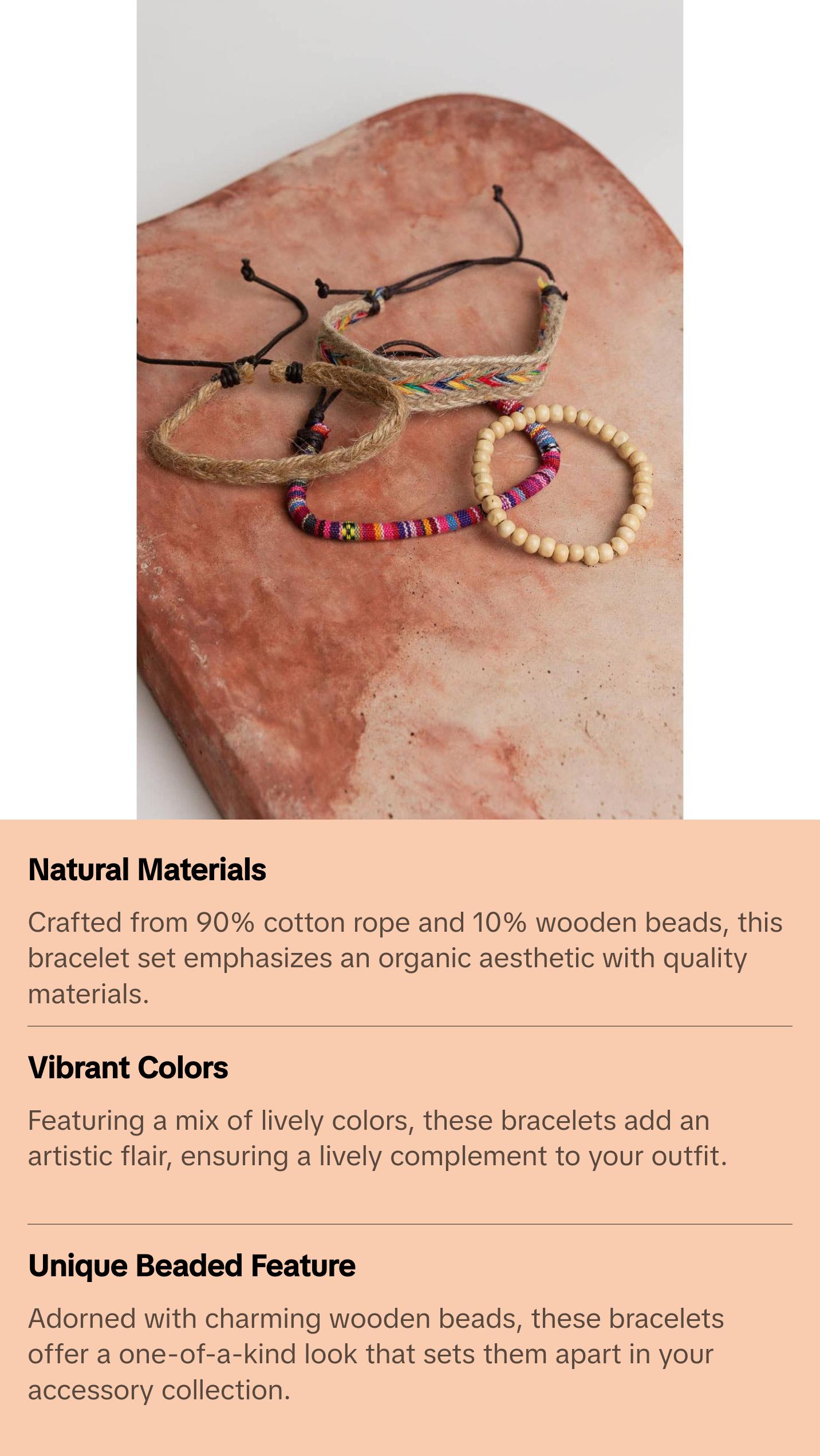 Wooden Beads and Color Hemp Braided Bracelet Set