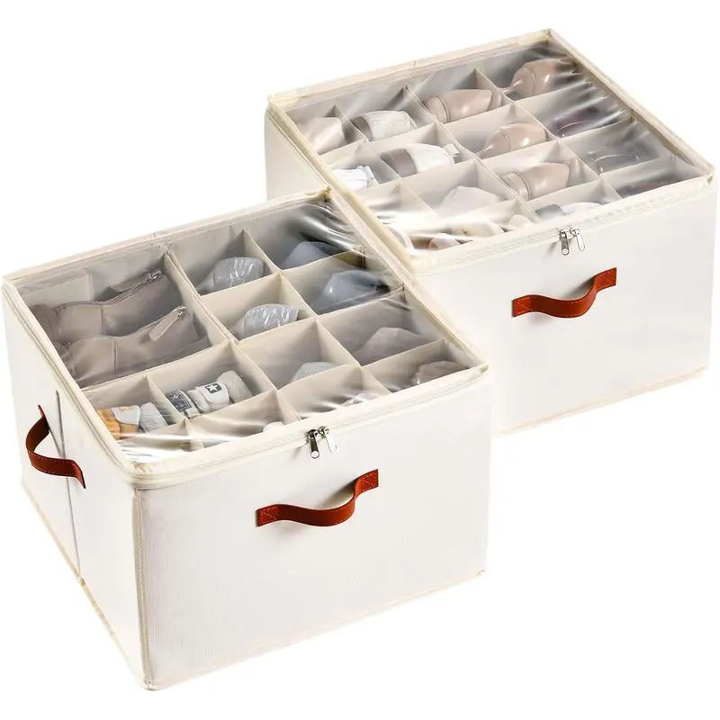 Dustproof Shoe Organizer with Adjustable Dividers, Holds 16-32 Pairs, Fabric Shoe Box for Home Organization, Shoe Storage Organization, Gift Dustproof Shoe Organizer with Adjustable Dividers, Holds 16-32 Pairs, Fabric Shoe Box for Home Organization, Shoe Storage Organization, Gift