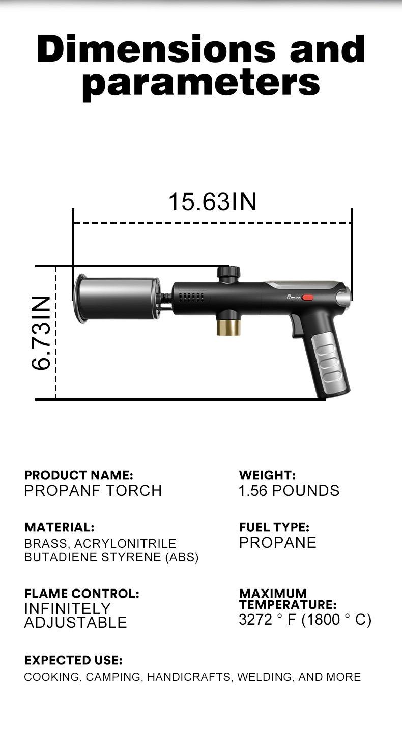 Propane Torch Igniter,3272°F Flame Thrower Gun with Adjustable Flame & Safety Lock, Powerful Grill & Cooking Blow Torch for Searing Steak, Sous Vide, BBQ And DIY (Tank Not Included)