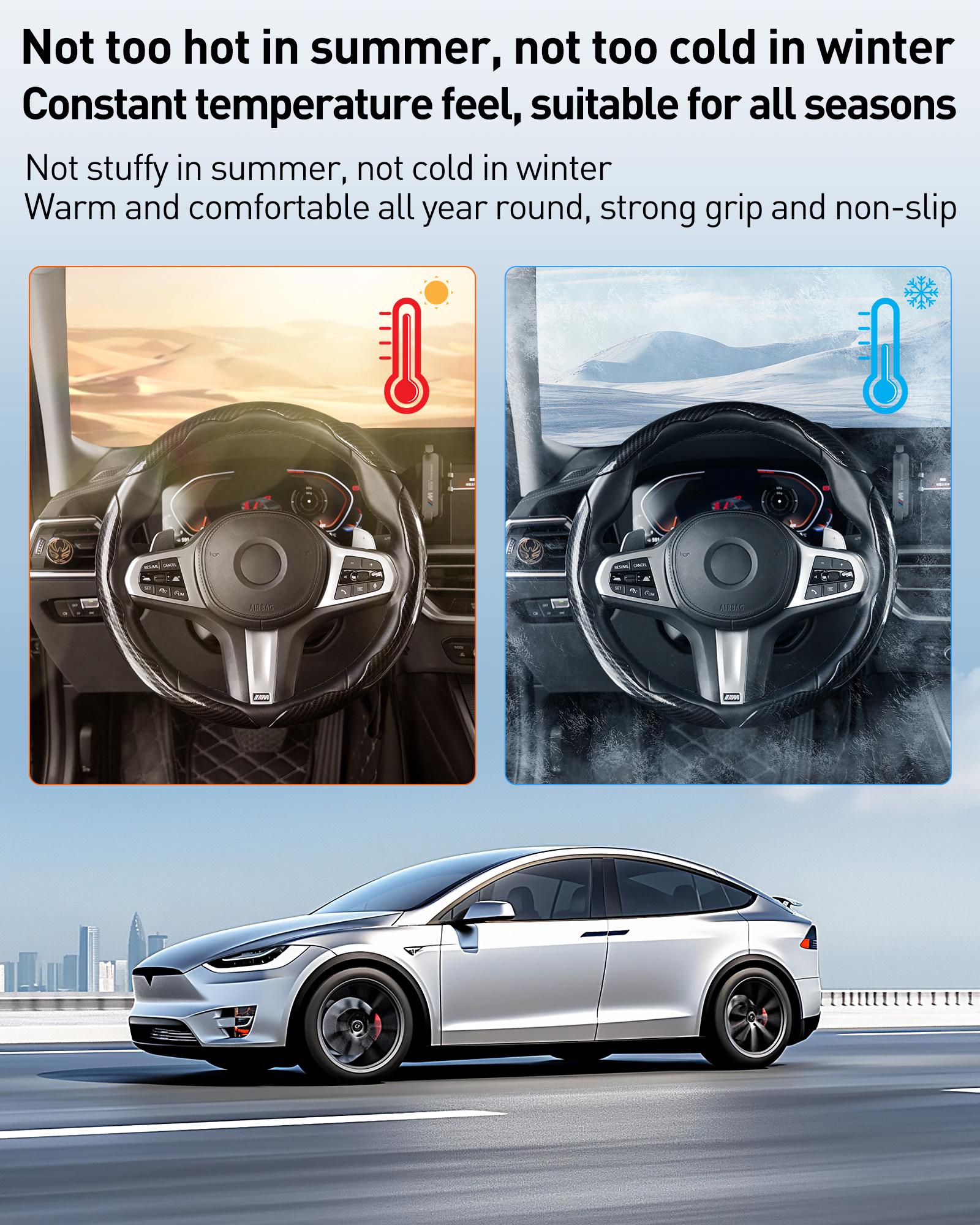 Car Steering Wheel Cover, Non slip Design Steering Wheel Protector, Universal Car Steering Wheel Cover for 15 Inch, Decor Gadgets, Car Accessories, Men Gifts, Car Essentials, Vehicle, for Racing anti slip sport all season use