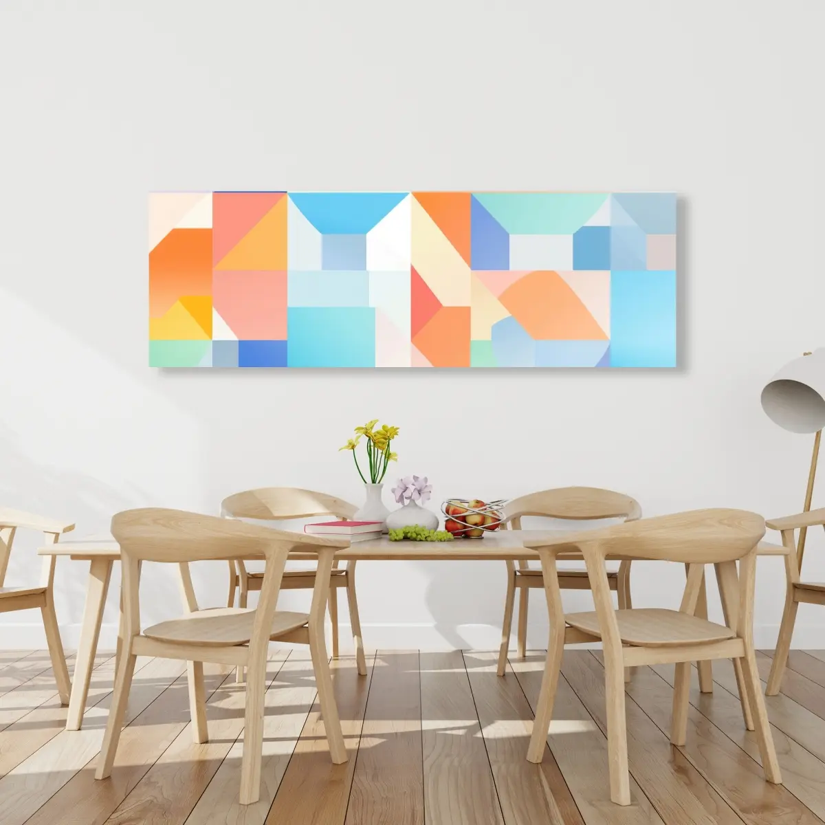 Pictorem C1RC2060Q4W8I8 20x60 in. Abstract Geometric Wall Arts - Red Canvas Print Artwork, Home Decor Decoration for Room