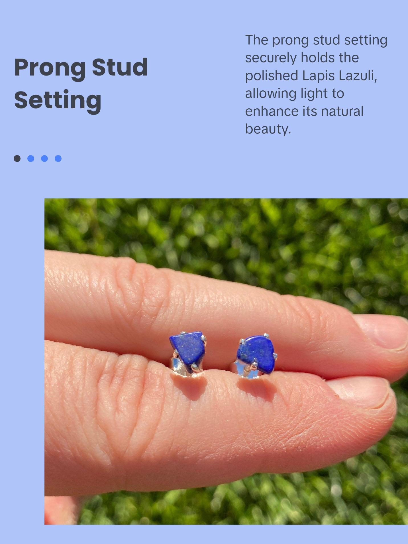 Lapis Lazuli Polished Natural Earrings in Prong Stud Setting - Sterling Silver Lapis Lazuli Polished Natural Earrings in Prong Stud Setting - Sterling Silver