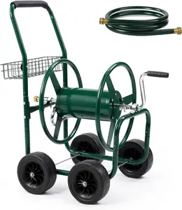 VINGLI Garden Hose Reel Cart, Lawn Water Planting Cart with Wheels, Heavy Duty Outdoor Yard Water Planting Truck Holds 250-Feet of 5/8-Inch Hose with Storage Basket for Patio Farm(Green)