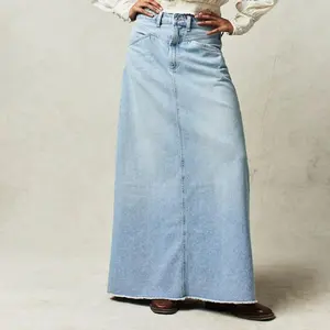 Style Women's Denim Maxi Skirt Retro High Waist Summer Long Skirts Y2K Streetwear Casual Loose Straight Skirt