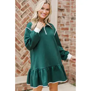Make It Right Emerald Quilted Sweatshirt Dress