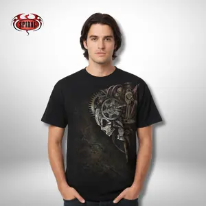 Diesel Punk T-Shirt Black - Short Sleeve Medium Length Summer Tee with Bold Industrial Design & Metal Skull Accents