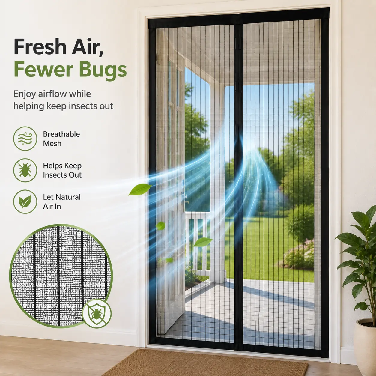 Magnetic Screen Door, Self Closing Mesh Door Curtain with Automatic Magnetic Closure, Hands Free Bug Screen Door, No Drill Installation for Home Patio Kitchen and Pet Friendly Entry Door