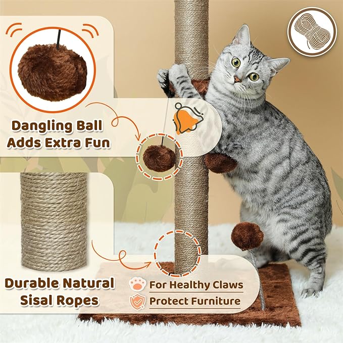 POMESEA Cat Scratching Post, 34'' Tall Scratchers Post for Indoor Cats, Cute Cat Tree Climbing Post for Large Cats and Kittens, Palm Tree