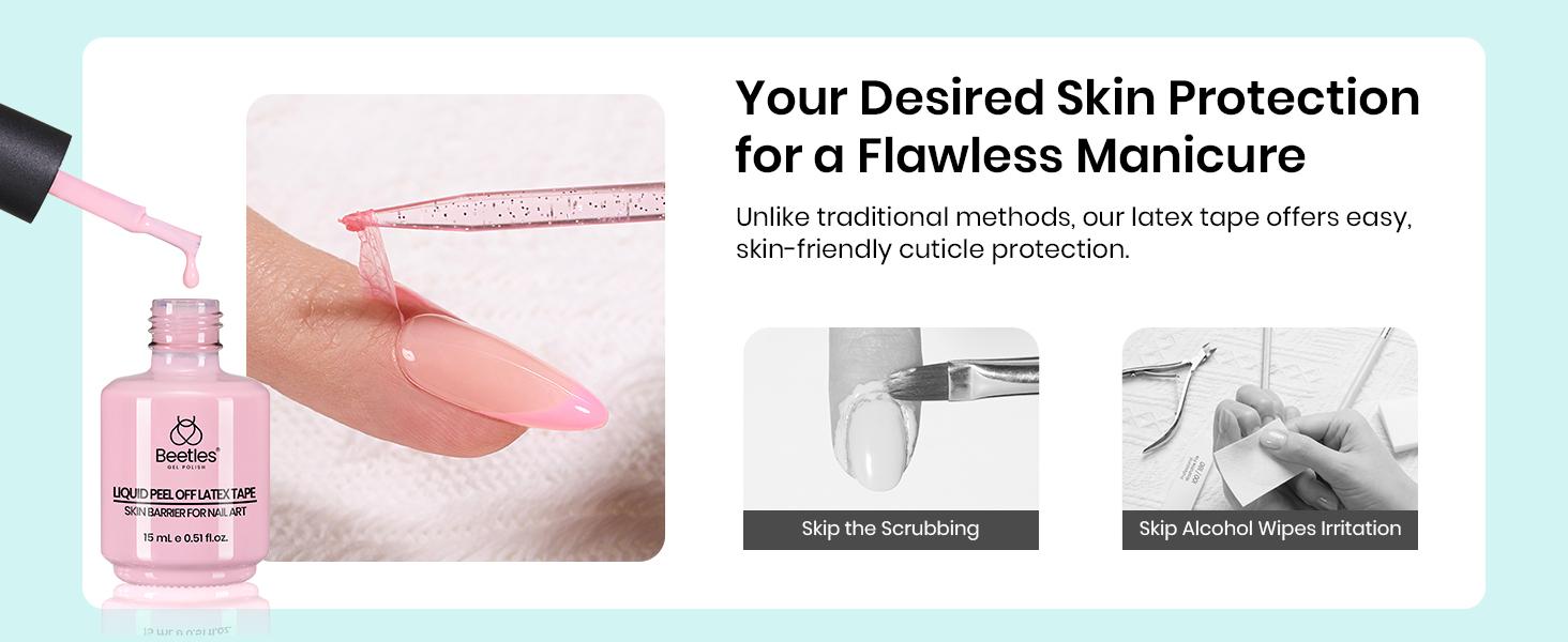 Beetles Liquid Latex for Nails 30ml Latex Liquid Nail Peel off Cuticle Guard for Nail Polish with Plastic Nail Care Stick White Pink Liquid Latex Barrier Protecto