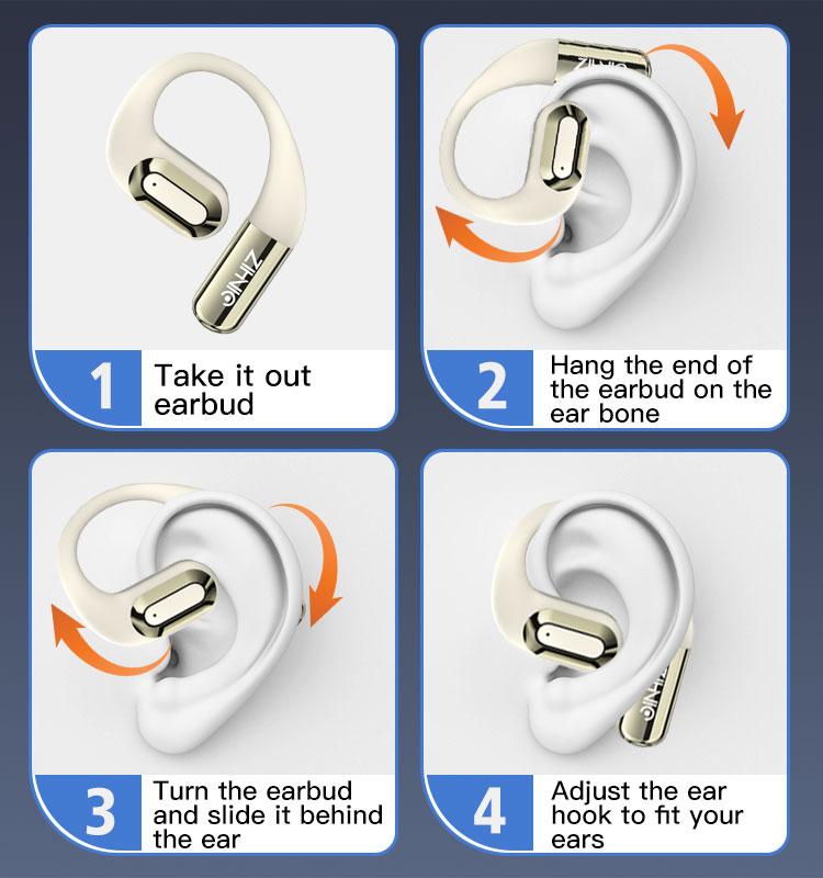 ZIHNIC CT09 True Wireless Open Ear Earbuds Bluetooth 5.4,35Hours Playtime,lPX5 Waterproof,OWS Headphones,Earphones